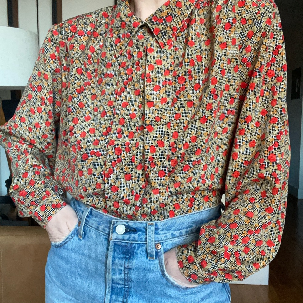 American Vintage Red and Yellow Floral Blouse